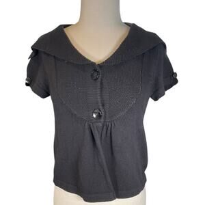 Vintage ELLE 90s/2000s Cotton Knit Top Small Quiet Luxury Collared Black Button